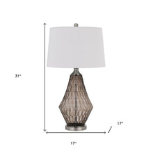 Load image into Gallery viewer, Metal Geometric Table Lamp With Off-White Empire Shade - Gray
