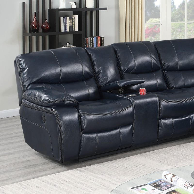 Power Motion Reclining Sectional Sofa With Console Cup Holders And USB Charging Port - Blue