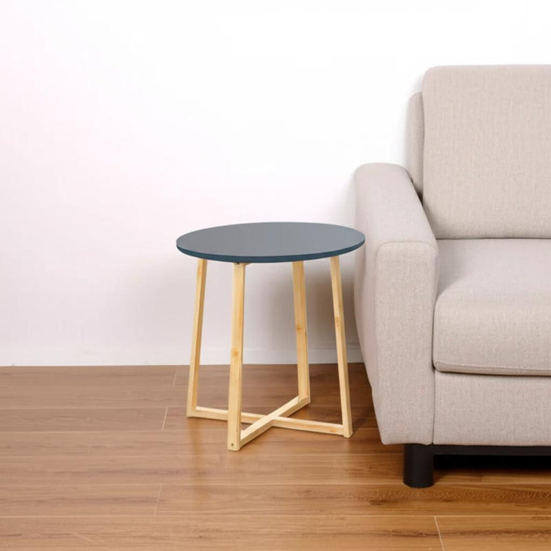 20" Solid Wood Round Cross Legs End Table - Gray And Natural