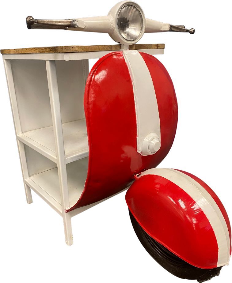 Novelty Scooter Open Cabinet With Two Shelves - Red And Off-White
