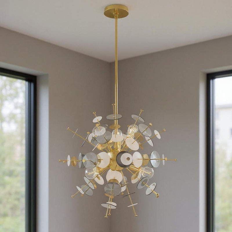 32" Six Light Dimmable Chandelier With Shades - Brass