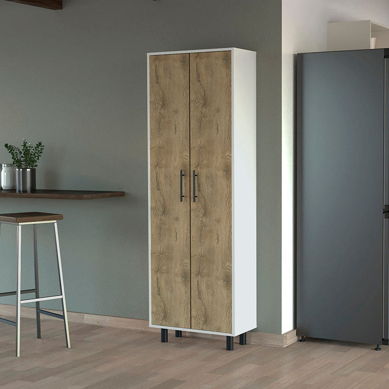 71" Wood Accent Cabinet With Two Doors - Light Brown / White