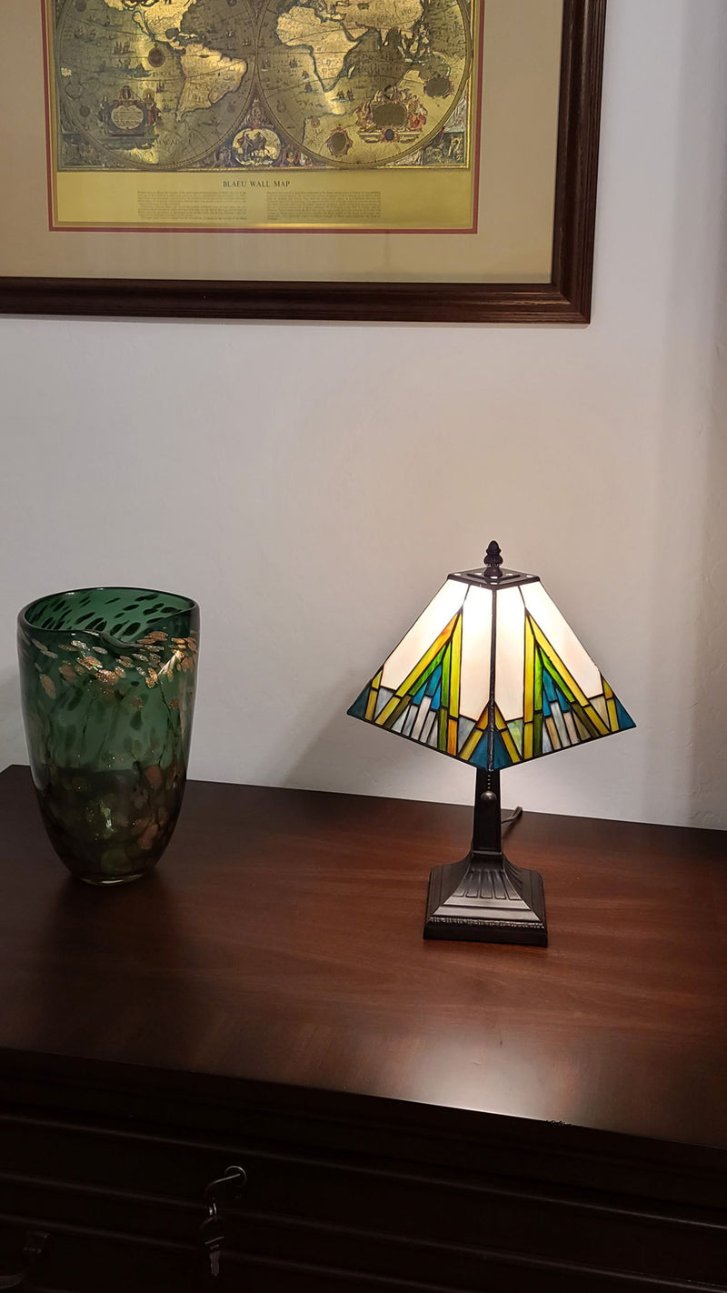 15" Metal Candlestick Table Lamp With Shade - Dark Brown / Beige / Green