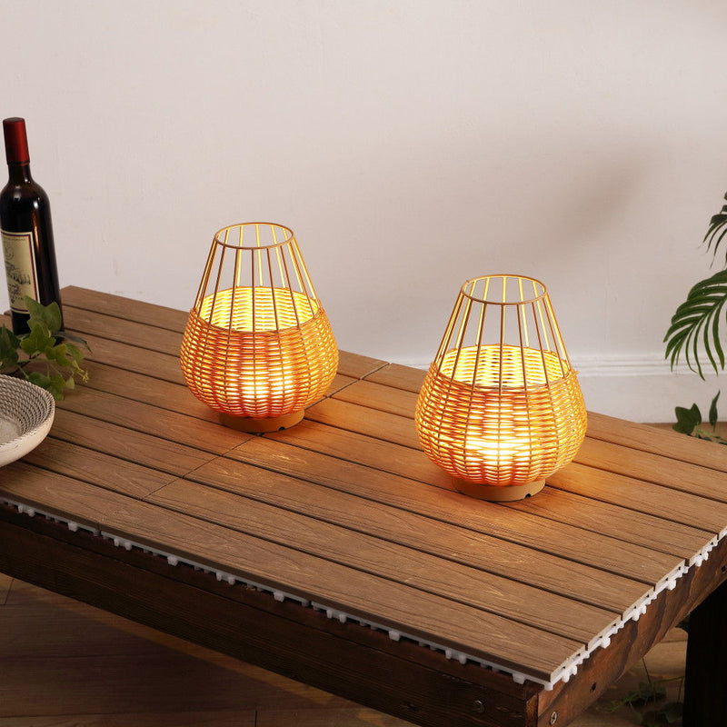 Round USB Table Lamps LED With Globe Shades (Set of 2) - Light Brown