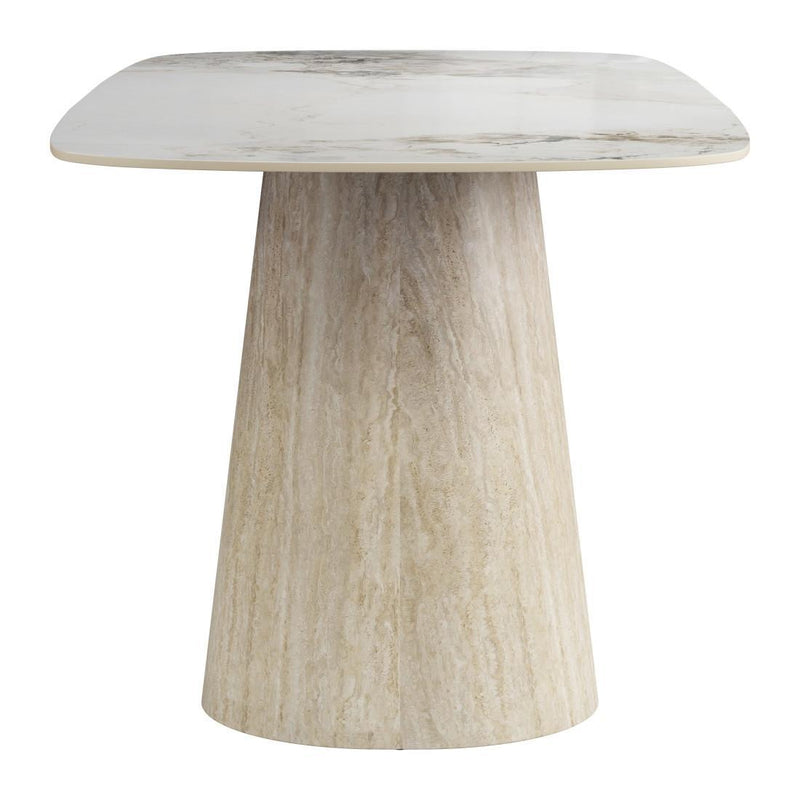 Sintered Stone And Wood Pedestal Base Dining Table - White And Natural