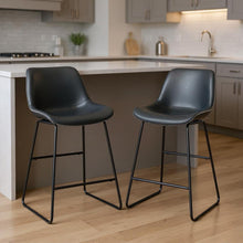 Load image into Gallery viewer, Faux Leather And Metal Low Back Counter Height Bar Chairs (Set of 2) - Black
