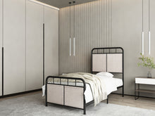 Load image into Gallery viewer, Twin Size Linen Upholstered Platform Metal Bed Frame With Fabric Headboard And Footboard - Brown
