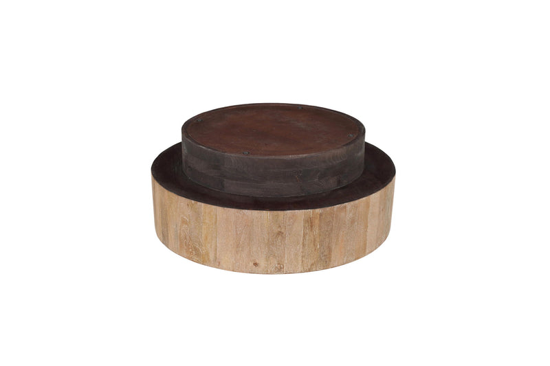 Solid Wood Round Pedestal Coffee Table - Natural And Dark Brown