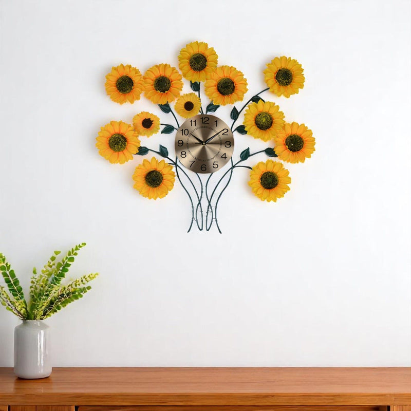 Silent Analog Floral Wall Clock - Yellow / Green / Yellow