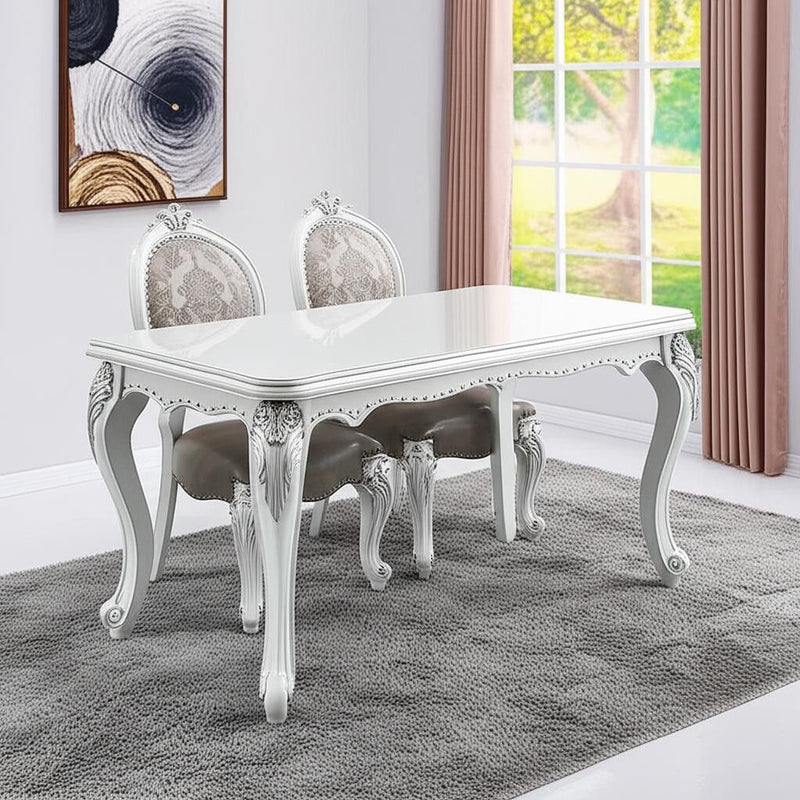 Upholstered Faux Leather Solid Wood King Louis Back Dining Side Chairs (Set of 2) - Gray
