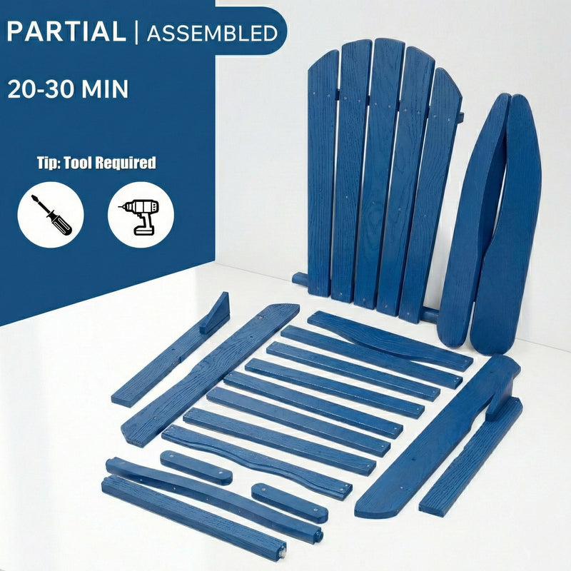 Folding Adirondack Lounge Chair With Embossed Grain For Patio, Backyard, Deck Or Pool Side - Navy Blue