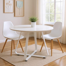 Load image into Gallery viewer, 43" Wood And Metal Sled Base Round Top Dining Table - White
