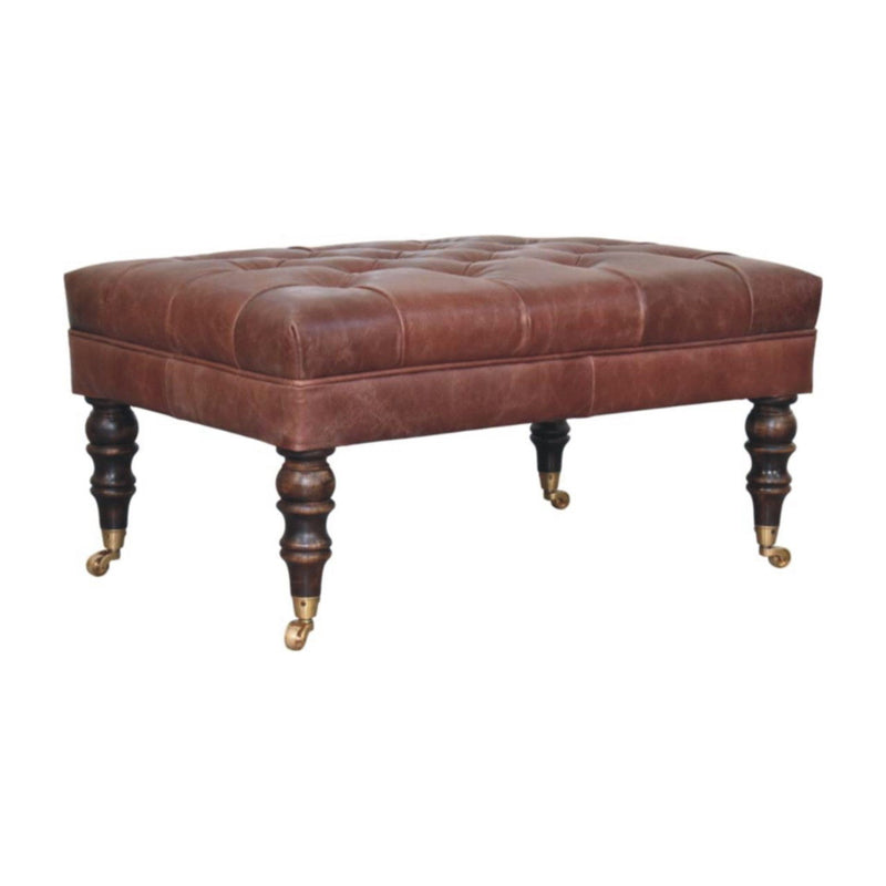 Leather Round Footstool (723458) - Brown