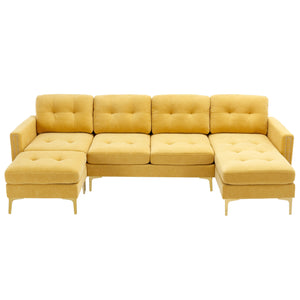 110" L-Shape Convertible Sectional Sofa Couch with Movable Ottoman for Living Room, Apartment, Office, Yellow