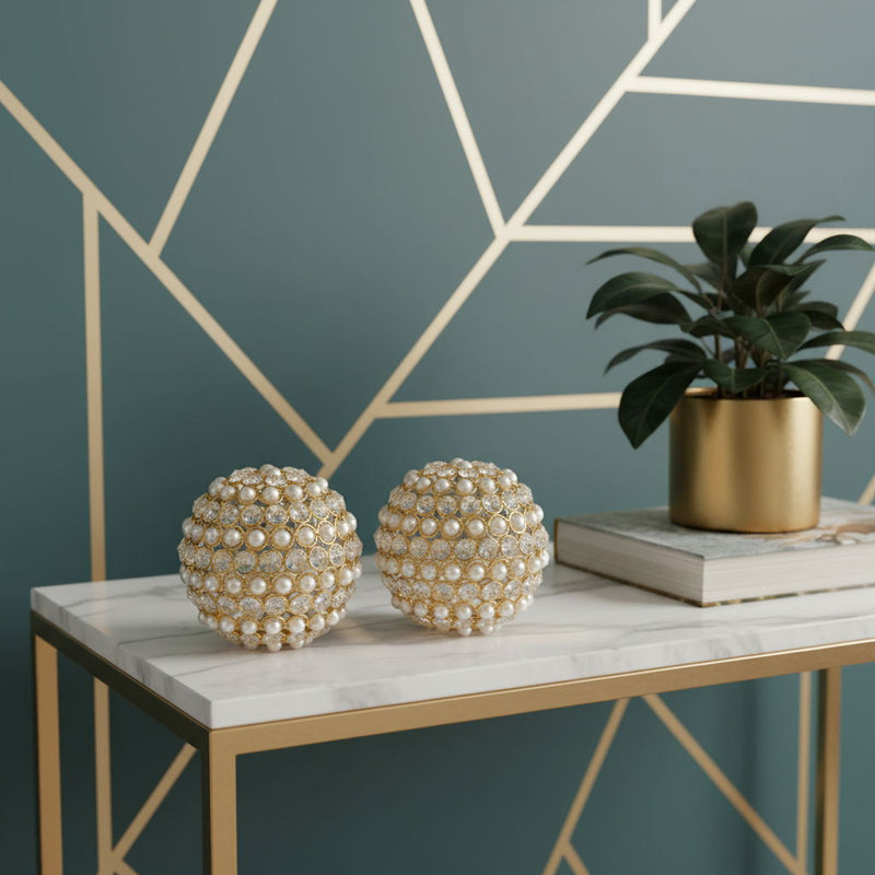Decorative Orbs (Set of 2) - Gold / Gold / Ivory