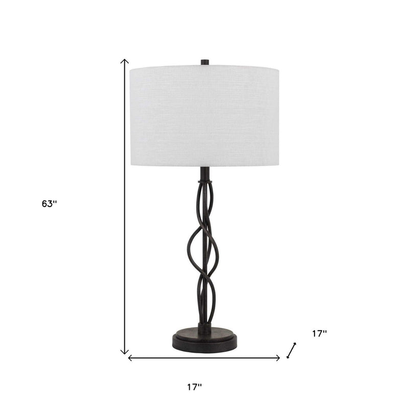 Metal Candlestick Table Lamp With Off-White Drum Shade - Black