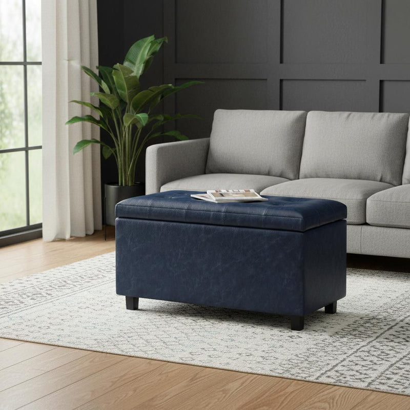 34" Upholstery Storage Ottoman - Dark Brown / Denim Blue