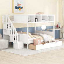 Load image into Gallery viewer, Twin over Full Bunk Bed with Shelfs, Storage Staircase and 2 Drawers, White
