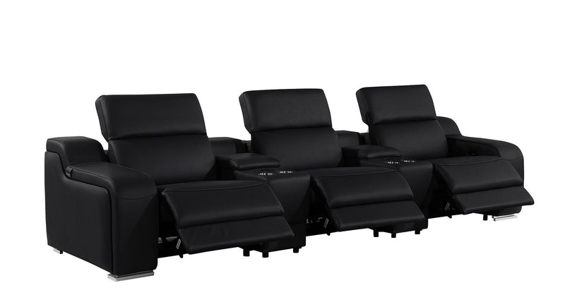 129" Italian Leather Reclining USB Sofa - Black