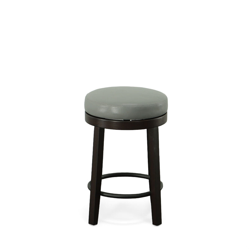 Faux Leather And Solid Wood Swivel Backless Counter Height Bar Chairs (Set of 2) - Gray And Espresso