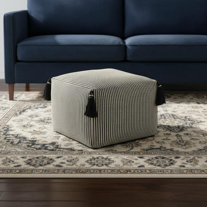 Square Cotton Ottoman - Gray