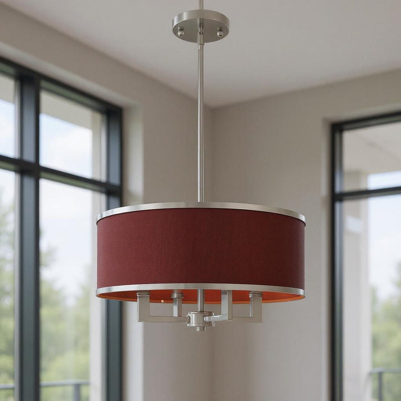 18'' Four-Light Dimmable Chandelier With Shades - Nickel / Pearl Silver