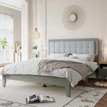 Load image into Gallery viewer, Mid Century Modern Platform Bed With Upholstered Headboard
