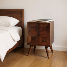 Load image into Gallery viewer, 24" Solid Wood Square Carved Geometric Two Drawer Nightstand - Chestnut
