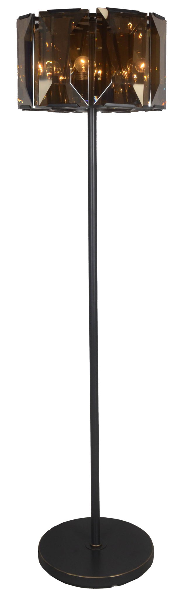 Floor Lamp With Amber Solid Color Beveled Glass Drum Shade - Dark Bronze