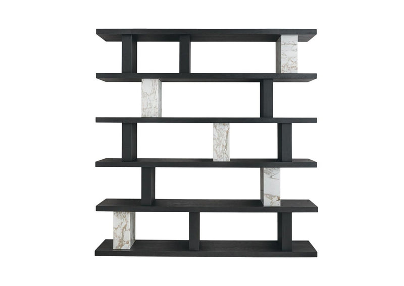 Faux Marble Five Tier Geometric Bookcase - Black / White