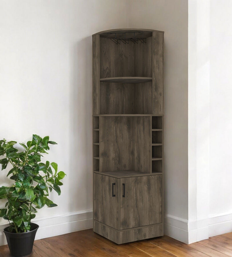 Corner Bar Cabinet With Two Doors - Dark Brown