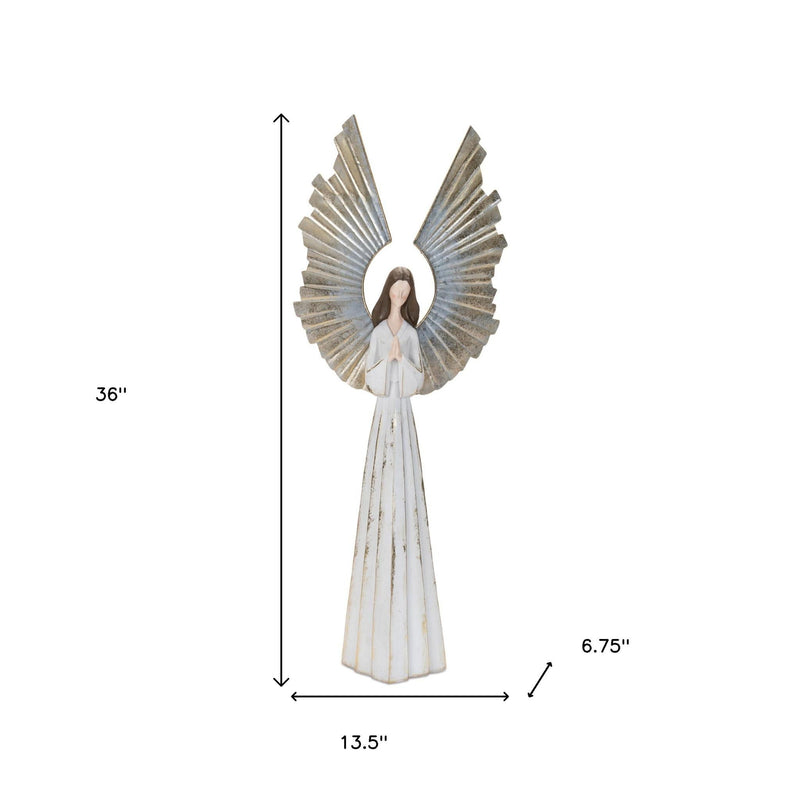 Poly Angel Christmas Tabletop Sculpture (633810) - White / Gold