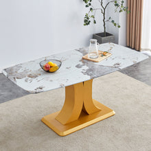 Load image into Gallery viewer, Modern Minimalist Dining Table With Imitation Marbled Glass Top And Legs For Kitchen And Living Room - Gold
