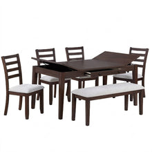 Load image into Gallery viewer, 6 Piece Dining Set Table With Storage Ladder Back Chairs And Bench - Walnut
