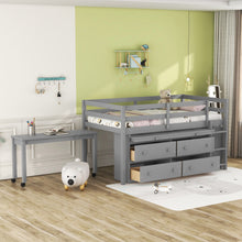 Load image into Gallery viewer, Loft Bed With Retractable Writing Desk And 4 Drawers, With Lateral Portable Desk And Shelves
