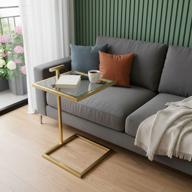 Tempered Glass Iron Square End Table - Clear / Gold