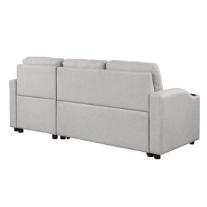 80.3" Orisfur. Pull Out Sofa Bed Modern Padded Upholstered Sofa Bed , Linen Fabric 3 Seater Couch with Storage Chaise and Cup Holder , Small Couch for Small Spaces