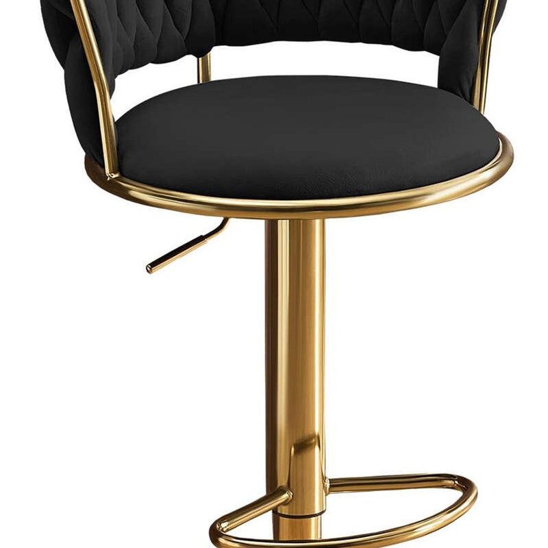 Velvet And Metal Low Back Adjustable Height Swivel Bar Chair - Black And Gold