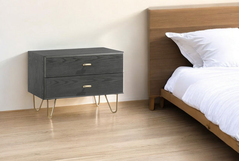 Contemporary Nightstand With Two Drawers - Gray And Gold