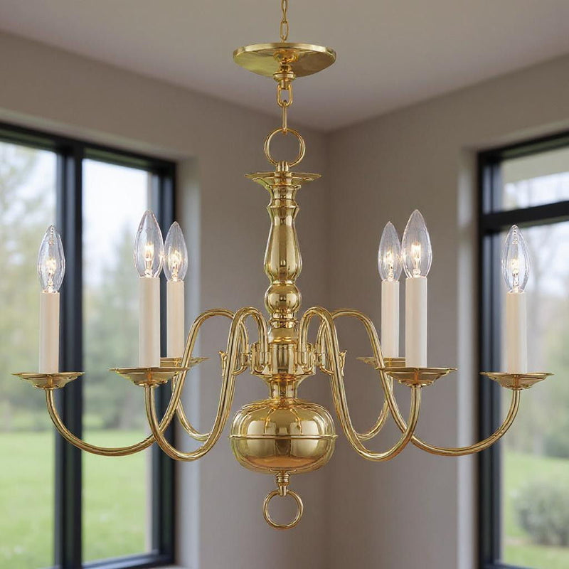 18" Six Light Dimmable Chandelier With Shades - Brass