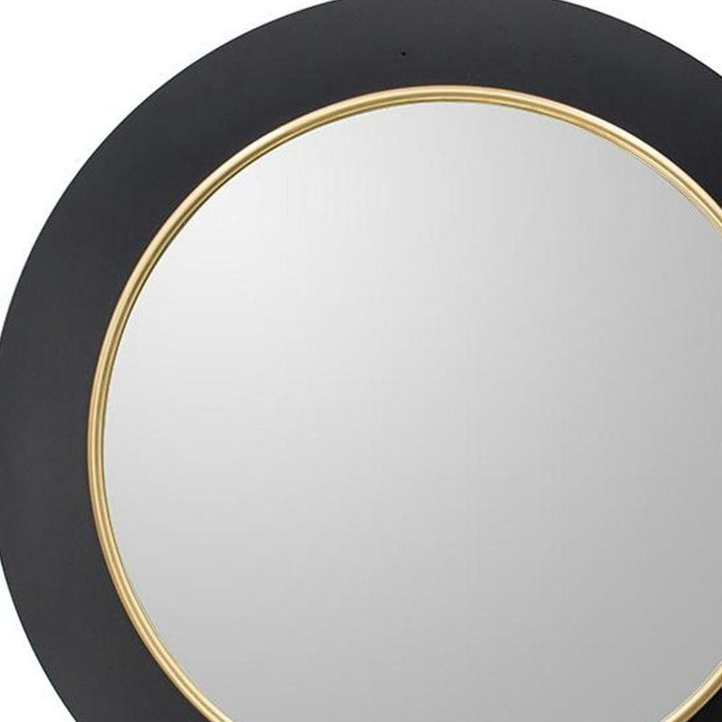32" Lighted Round Metal Framed Accent Mirror - Black / Gold