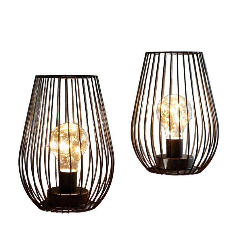 Metal Pierced Battery Powered Desk Lamps (Set of 2) - Black