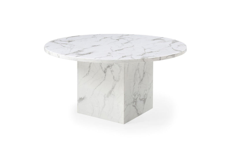 60" Marble Pedestal Base Round Top Dining Room Table - Gray / White