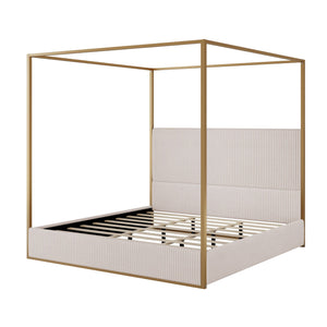 Luxury Canopy Bed With Plush Corduroy Upholstered Headboard