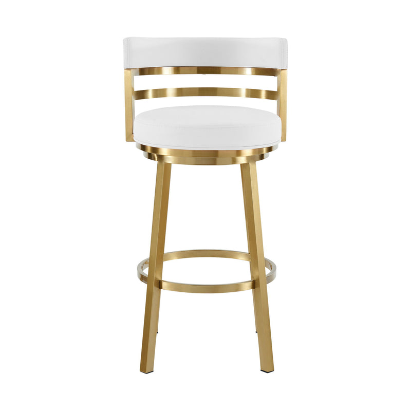 30" Faux Leather And Stainless Steel Low Back Bar Height Swivel Bar Chair - Gold / White