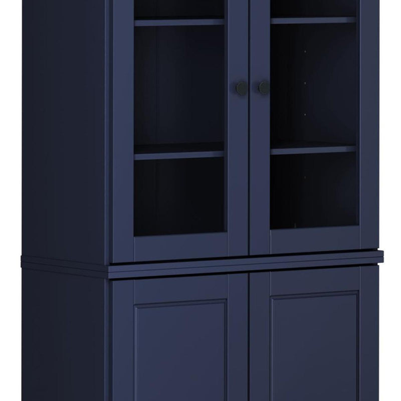 Solid Wood Adjustable Six Tier Library Bookcase With Four Doors (751524) - Navy Blue