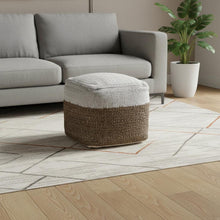 Load image into Gallery viewer, Cotton Jute Color Block Cube Pouf Ottoman - White / Black / Natural
