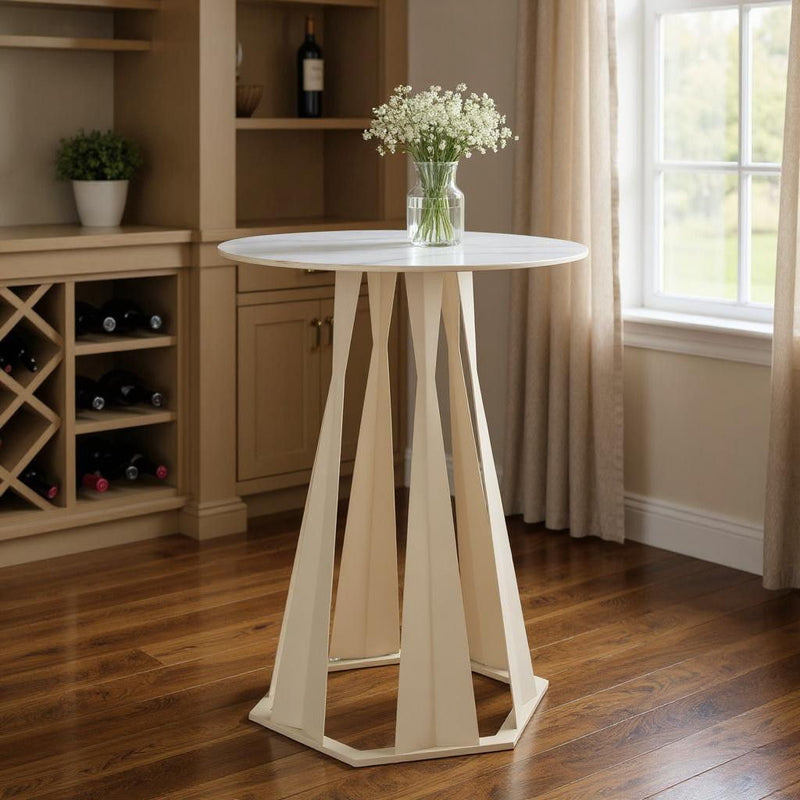 Faux Marble Rounded Bar Table - White