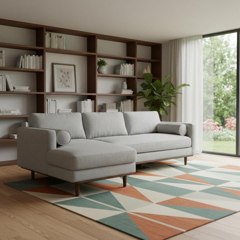Mid-Century Fabric Sofa With Brown Legs - Gray