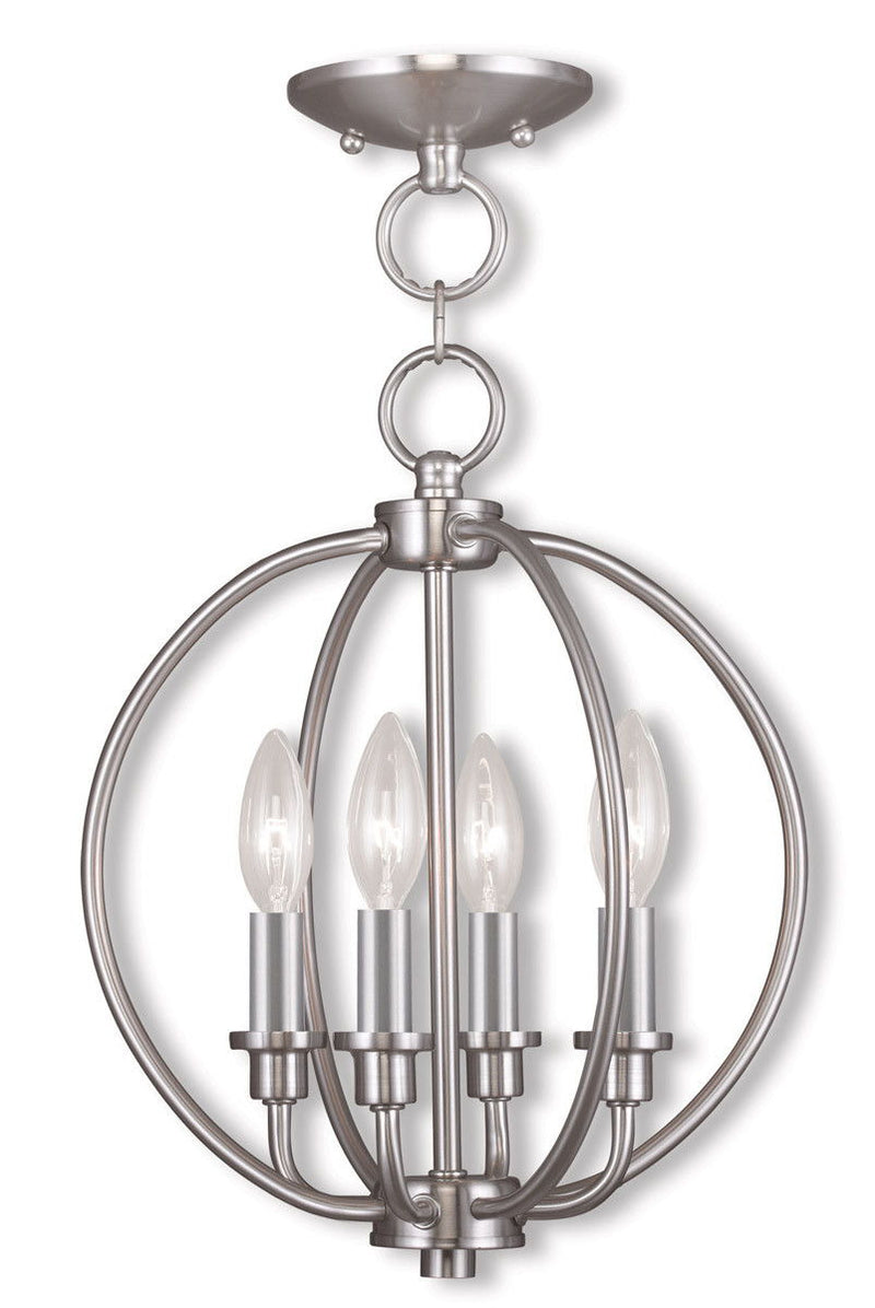 15" Four Light Dimmable Chandelier With Shades - Nickel